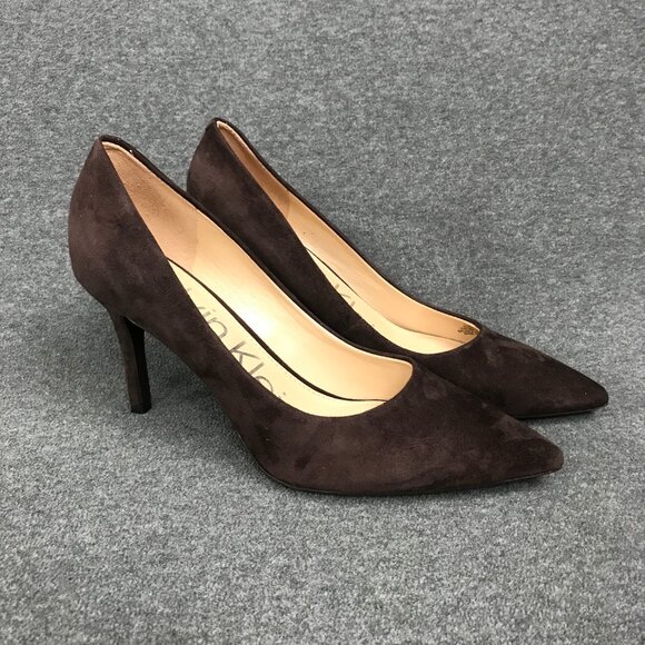 Calvin Klein Gayle Suede Pumps High Heels 3.5 Inch Stiletto Chocolate Brown 7.5 - Picture 3 of 8